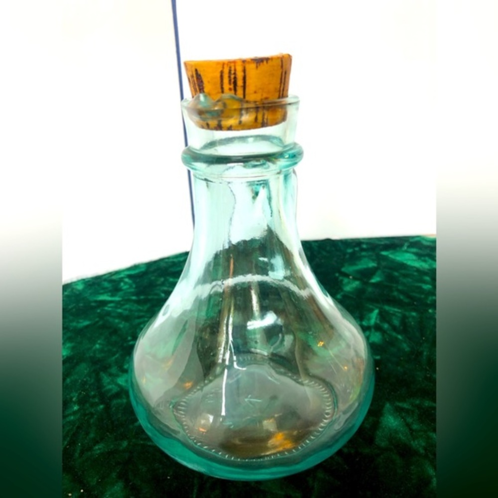 Vintage Vetreria Etrusca Green Tinted Glass Cruet Bottle with Cork Stopper